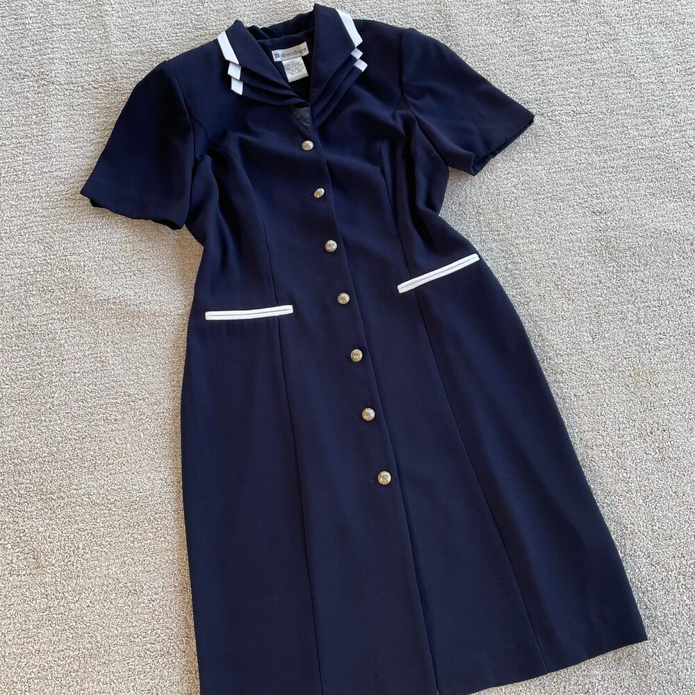 🔥Vintage Dressbarn Office Business Career Formal Sheath Dress Gold Button Down